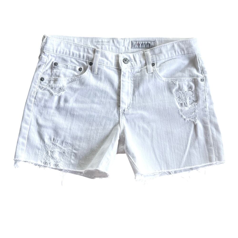 AG Adriano Goldschmied The Nikki Relaxed Skinny 4” Short White Raw Hem Sz 30
